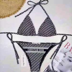 Christian Dior Bikini Women Oblique Motif Lycra Black/Grey