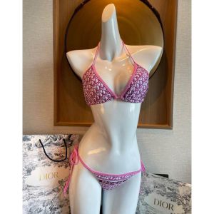 Christian Dior Bikini Women Oblique Motif Lycra Pink