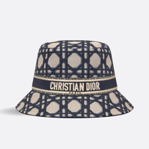 Christian Dior Bucket Hat Macrocannage Motif Cotton Blue