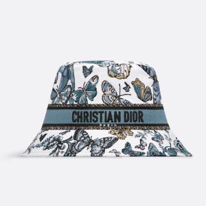 Christian Dior Bucket Hat Toile de Jouy Mexico Motif Cotton White/Blue