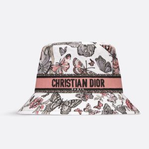 Christian Dior Bucket Hat Toile de Jouy Mexico Motif Cotton White/Pink