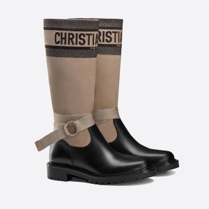 Christian Dior D-Major Boots Women Technical Fabric and Calfskin Beige