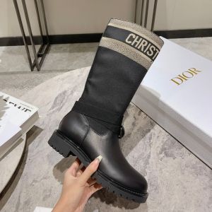Christian Dior D-Major Boots Women Technical Fabric and Calfskin Black/Beige