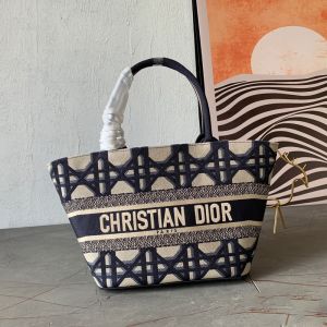 Christian Dior Hat Basket Bag Macrocannage Motif Canvas Blue