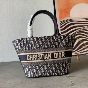 Christian Dior Hat Basket Bag Oblique Motif Canvas Blue