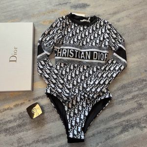 Christian Dior Bodysuit Women Oblique Motif Lycra Black