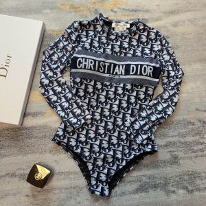 Christian Dior Bodysuit Women Oblique Motif Lycra Blue