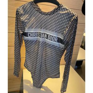 Christian Dior Bodysuit Women Oblique Motif Lycra Grey
