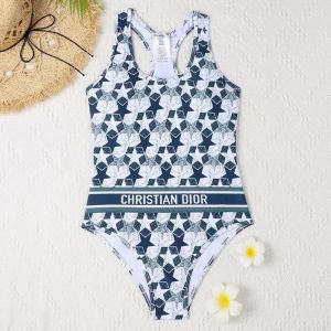 Christian Dior Racerback Swimsuit Women Etoile Print Lycra Blue