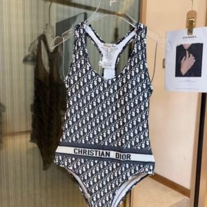 Christian Dior Racerback Swimsuit Women Oblique Motif Lycra Grey