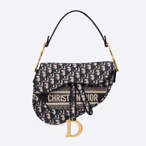 Christian Dior Saddle Bag Oblique Motif Canvas Blue