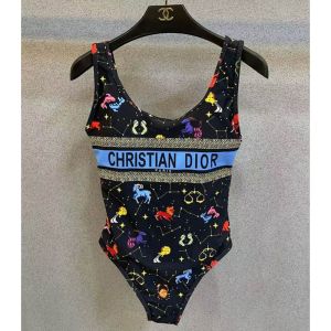 Christian Dior Swimsuit Women Pixel Zodiac Motif Lycra Black