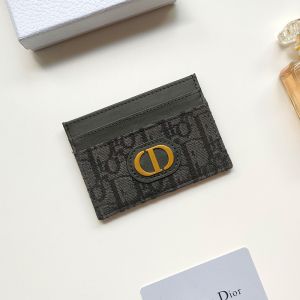 Dior 30 Montaigne Card Holder Oblique Motif Canvas With CD Icon Signature Black