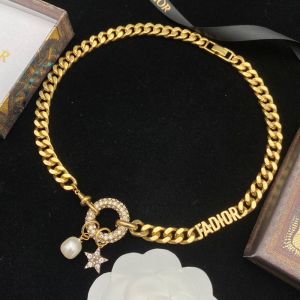Dior 30 Montaigne Necklace Metal, White Resin Pearl And White Crystals Gold