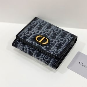 Dior 30 Montaigne Lotus Wallet Oblique Motif Canvas Blue