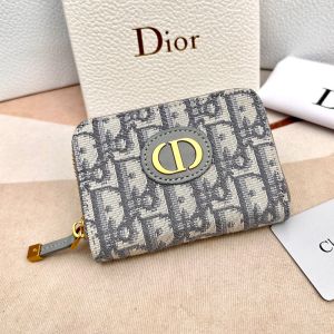 Dior 30 Montaigne Voyageur Zip Wallet Oblique Motif Canvas Grey