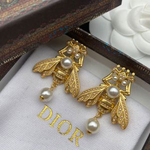 Dior Bee Earrings In Metal and White Resin Pearls Gold
