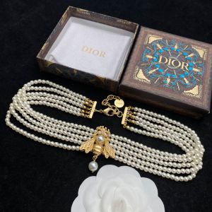 Dior Bee Necklace In Metal and White Resin Pearls Gold