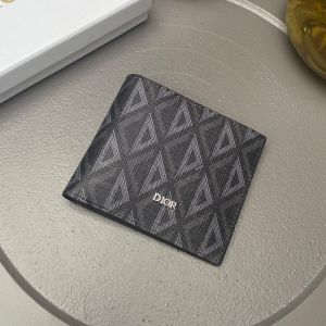 Dior Bi-Fold Card Holder CD Diamond Motif Canvas Black