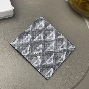 Dior Bi-Fold Card Holder CD Diamond Motif Canvas Grey