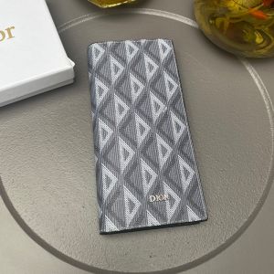 Dior Bi-Fold Long Card Holder CD Diamond Motif Canvas Grey