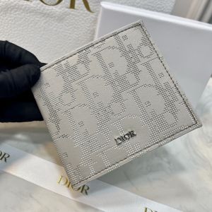 Dior Bi-Fold Wallet Oblique Galaxy Leather Grey