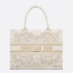 Dior Book Tote Butterfly Around The World Motif Canvas White/Gold