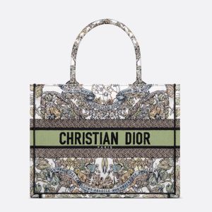 Dior Book Tote Butterfly Around The World Motif Canvas White/Green