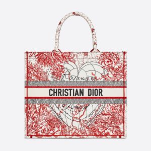 Dior Book Tote Dioramour D-Royaume d'Amour Motif Canvas Red/White