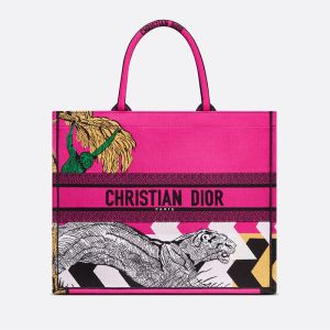 Dior Book Tote D-Jungle Pop Motif Canvas Rose