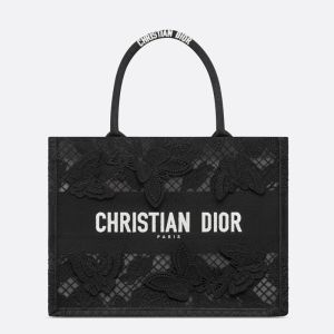 Dior Book Tote D-Lace Butterfly Motif Canvas Black