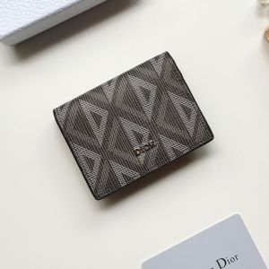 Dior Business Card Holder CD Diamond Motif Calfskin Black