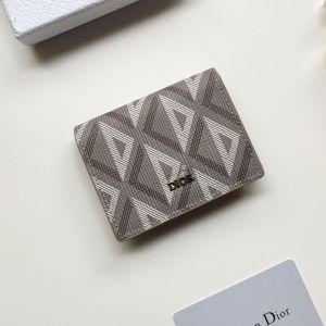 Dior Business Card Holder CD Diamond Motif Calfskin Grey