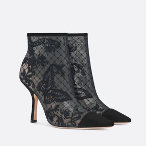 Dior Capture Heeled Ankle Boots Women Butterfly Motif Transparent Mesh Black