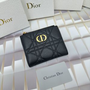 Dior Caro Dahlia Card Holder Cannage Calfskin Black