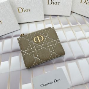 Dior Caro Dahlia Card Holder Cannage Calfskin Brown