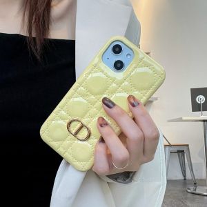 Dior CD iPhone Case Cannage Patent Leather Yellow