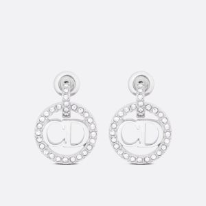 Dior Clair D Lune Earrings Metal and Crystals Silver