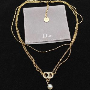 Dior Clair D Lune Necklace Metal And White Crystals With A White Resin Pearl Gold