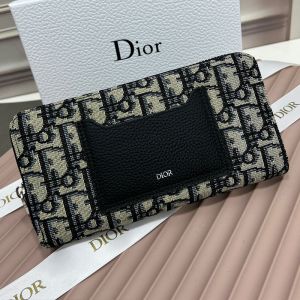Dior Front Patch Pocket Zip Wallet Oblique Motif Canvas Blue