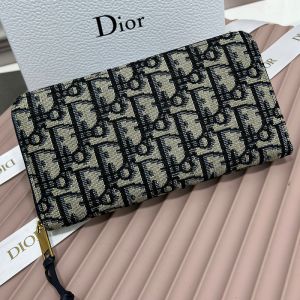 Dior Gold Zipped Zip Wallet Oblique Motif Canvas Blue