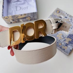 Dior Italic Buckle Reversible Belt Grained Calfskin Beige