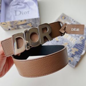 Dior Italic Buckle Reversible Belt Grained Calfskin Brown