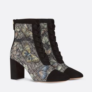 Dior Naughtily-D Ankle Boots Women Butterfly Motif Transparent Mesh Black