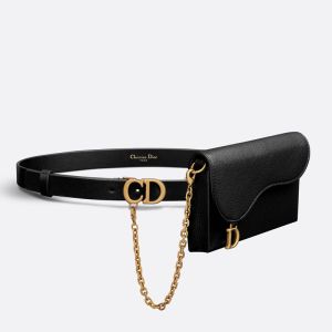 Dior Saddle Removable Pouch Belt 20MM Ultrasoft Calfskin Black