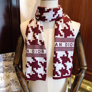 Dior Scarf Macro Houndstooth Motif Technical Cashmere and Wool Burgundy