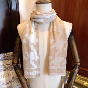 Dior Scarf Macro Houndstooth Motif Technical Cashmere and Wool Khaki