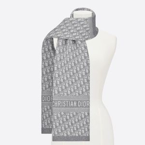 Dior Scarf Oblique Motif Technical Cashmere Grey