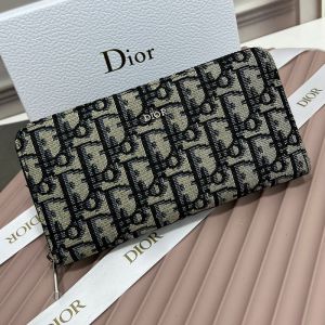 Dior Silver Zipped Zip Wallet Oblique Motif Canvas Blue
