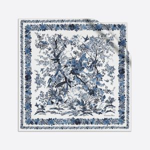 Dior Square Scarf Jardin d'Hiver Motif Silk Blue
